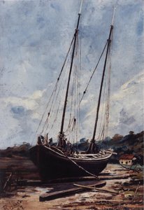 Seascape with a boat av Francisco Joaquim Gomes Ribeiro